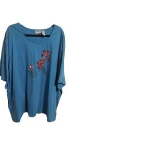 Liz & Me Pull Over Blue Knit Short Sequenced Red Blue  5XL Short‎ Sleeves Top